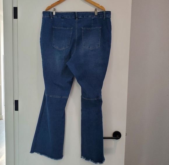 High Rise Chloe Flare Jeans, Stretchy, Blue Denim, Size 20, By YMI. - Picture 2 of 3